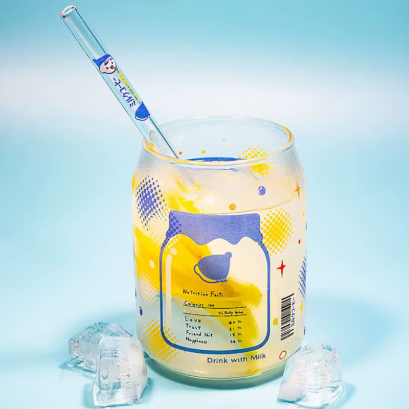 Tasse en verre mignonne, dessin animé créatif, facile à tirer, Design d'apparence, Style INS, adaptée aux cadeaux de fête, bouteilles de boisson transparentes