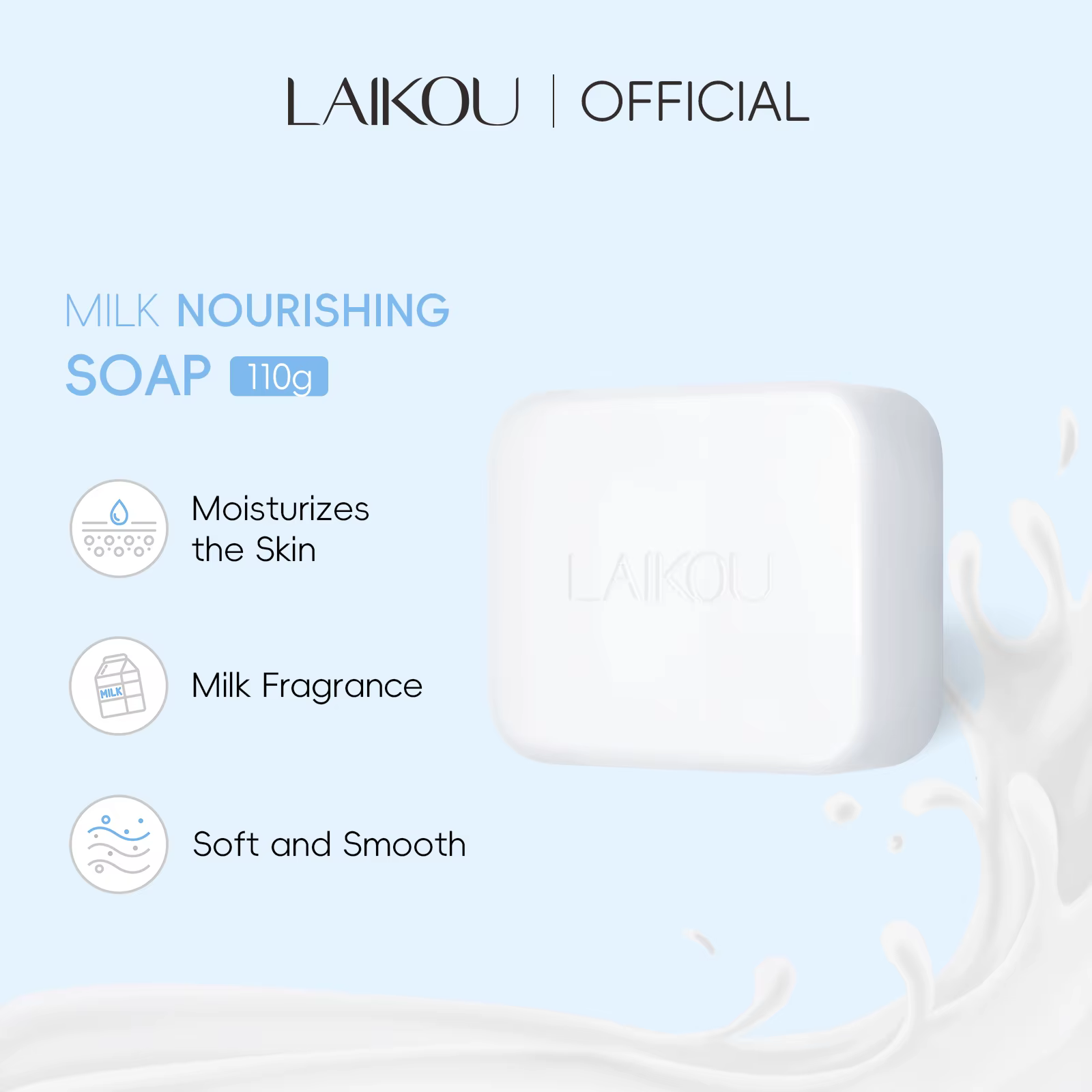 LAIKOU 110g Savon nourrissant au lait nettoyant doux formule non sèche pour peaux douces et lisses
