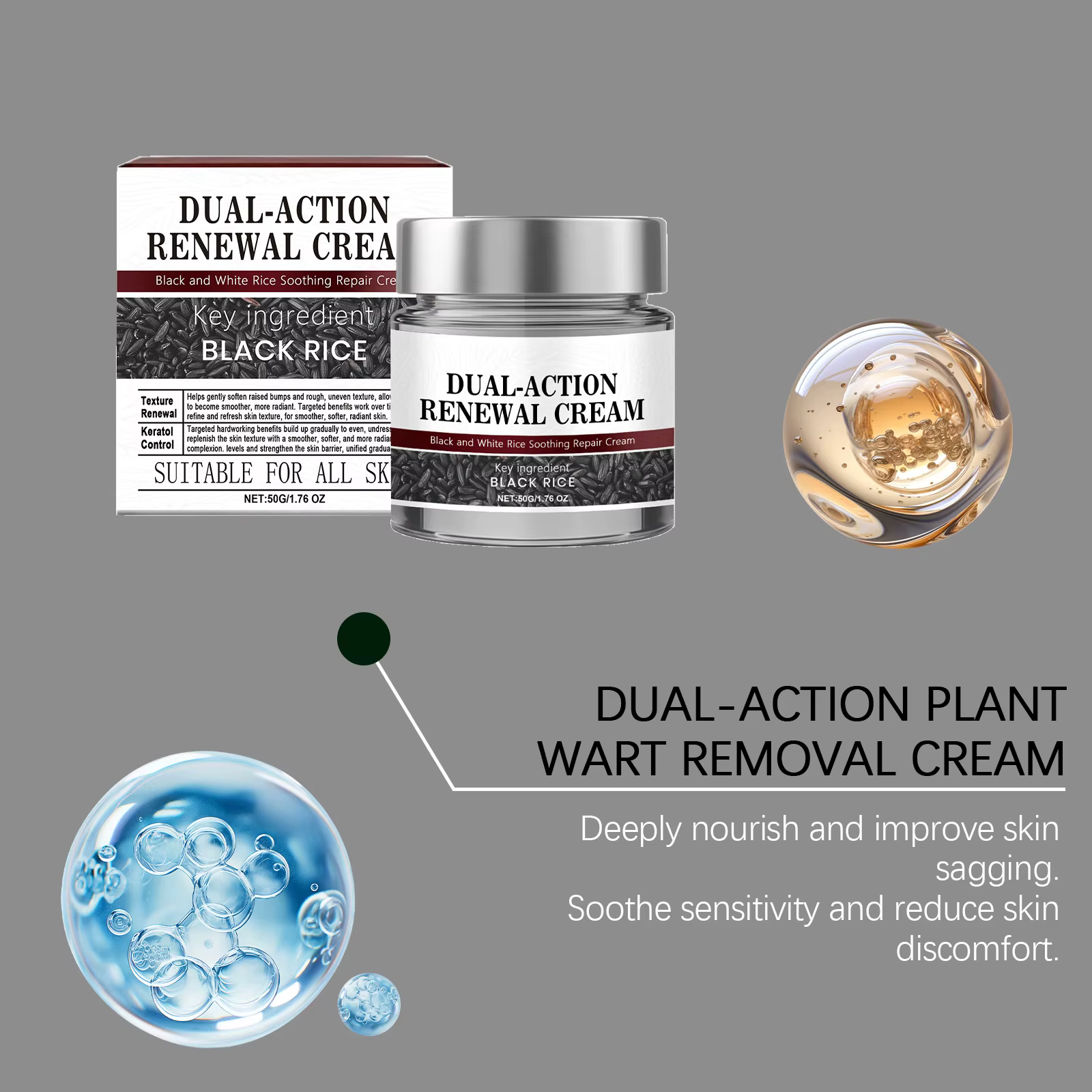 Crème réparatrice apaisante à double action au riz noir Keratin Erase pour le visage et le corps