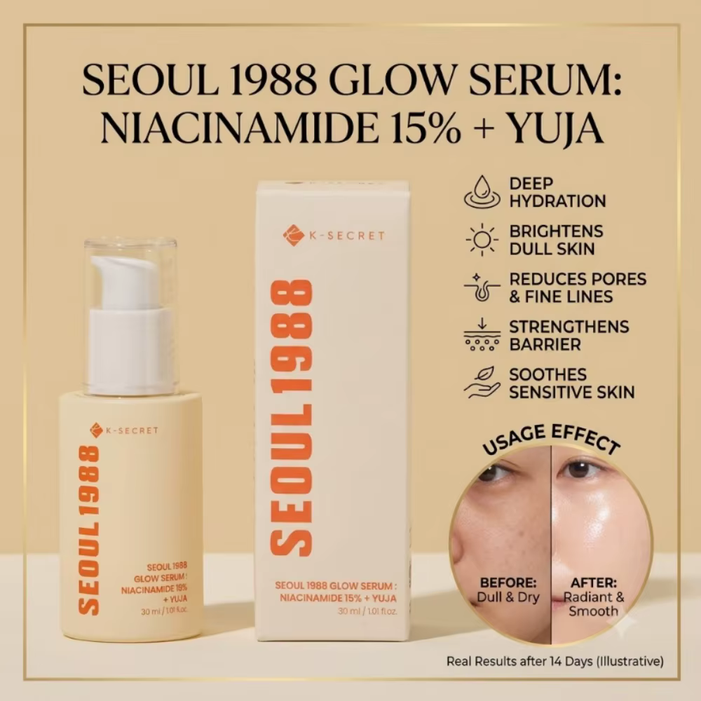 Sérum Visage Fermenté au Pamplemousse et au Riz SEOUL 1988 Hydratation Intense Anti-Rides Resserre les Pores Soin Réparateur de la Barrière Cutanée 30ML