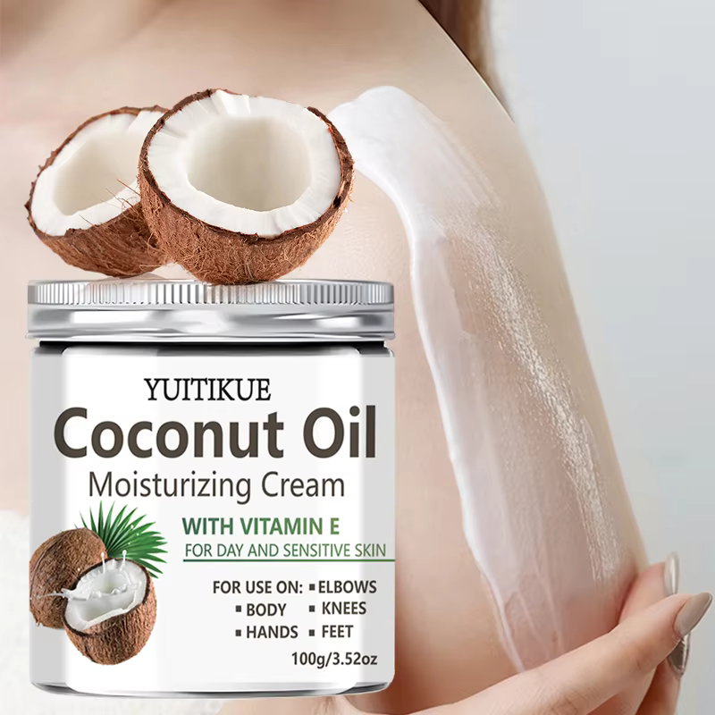 Crème hydratante à l'huile de coco YUITIKUE avec vitamine E | Pour la peau sensible et les journées de travail | Soins