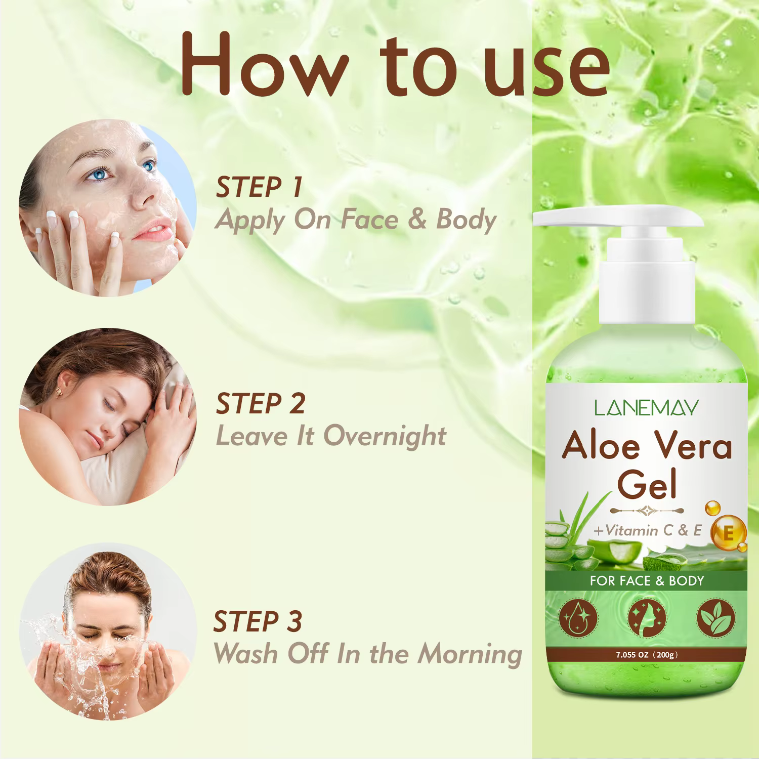 Gel d'aloe Vera à la vitamine C et E pour le visage et le corps