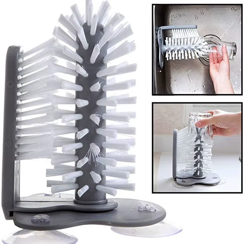 Brosse de nettoyage de bouteille d'eau d'évier, brosse de tasse en verre, nettoyeur de gobelets, forte aspiration, brosse de nettoyage paresseux, tasse de barre en verre, outils de cuisine