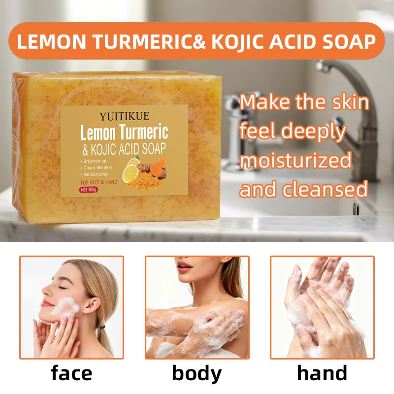 YUITIKUE savon exfoliant au citron et au curcuma illumine la peau hydrate pour le visage et les mains nettoyage en profondeur barre de soin naturelle