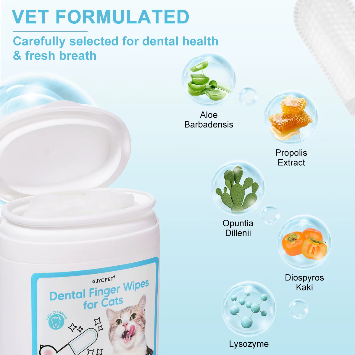 Lingettes nettoyantes pour dents de chat, jetables, double texture 3D, sans brossage, haleine fraîche, éliminateur de plaque et de tartre pour le soin dentaire des chats