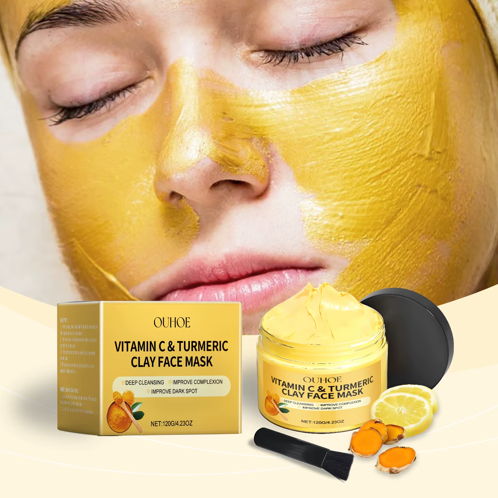 Masque facial exfoliant à la vitamine C et au curcuma OUHOE
