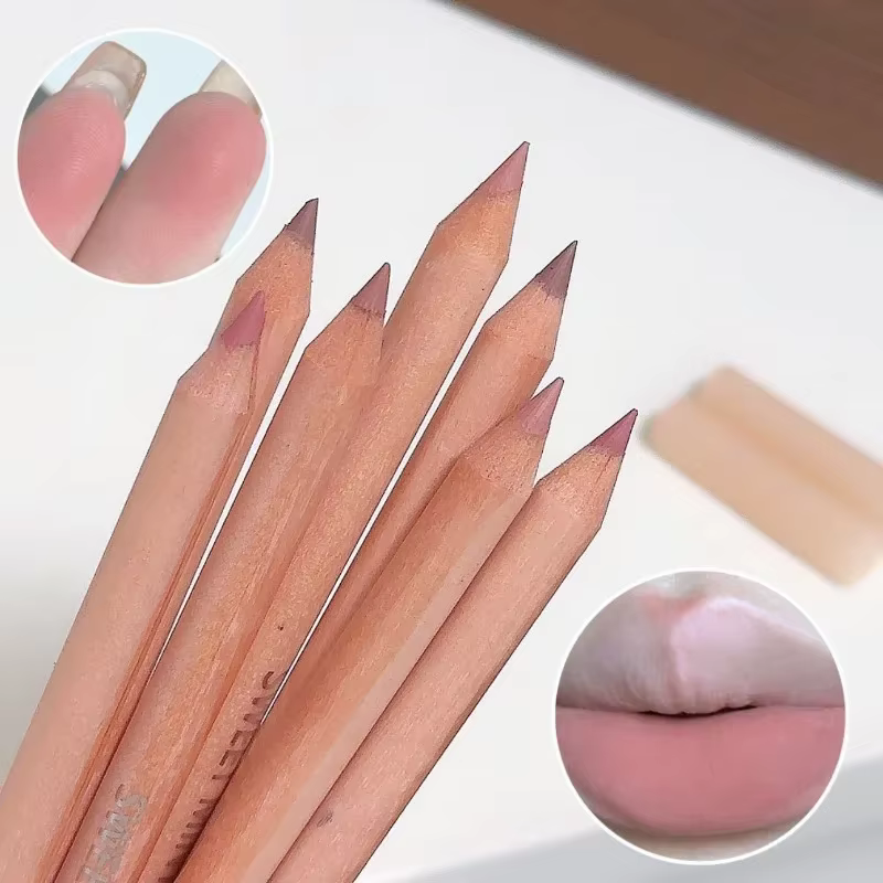 Crayon à lèvres Rose mat, longue durée, naturel, pôle en bois, couleur chair, marron, maquillage pour Contour des lèvres