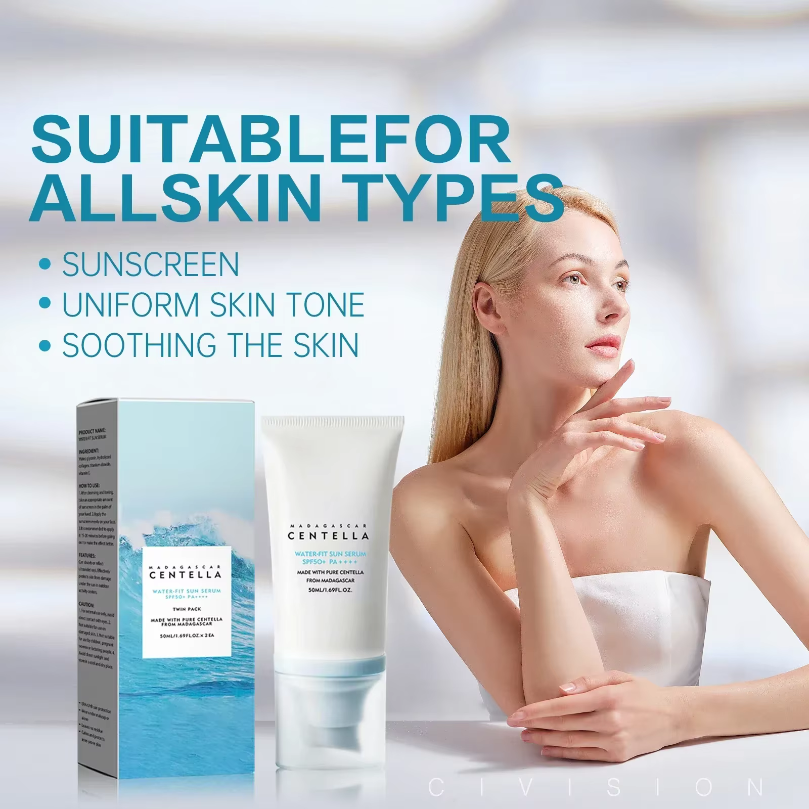 Crème solaire SPF50+ Centella – Protection UV forte à base d'eau avec soin hydratant