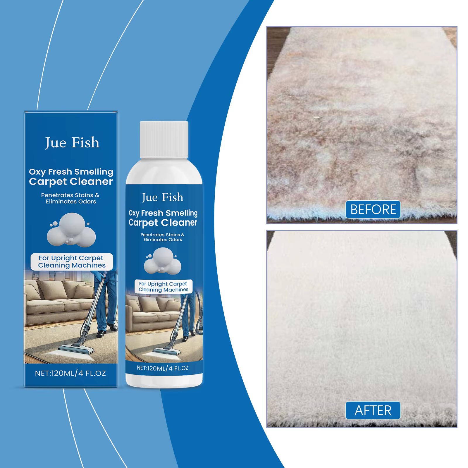 Jue-Fish Nettoyant pour tapis, Nettoyage des tissus pour tapis Nettoyant les taches Nettoyant à l'huile de café