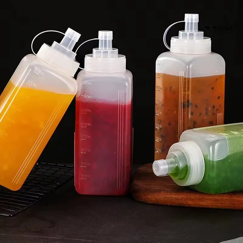 Bouteille de sauce en plastique à large ouverture, pour confiture, salade, assaisonnement, vinaigre, ketchup, sauce, gadgets de cuisine, distributeur d'assaisonnement