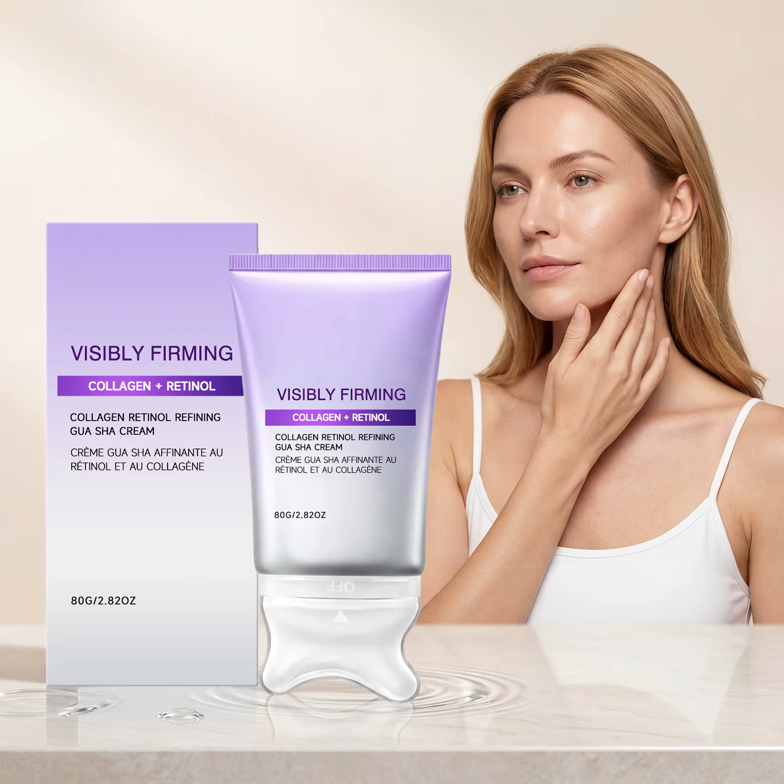 Crème raffermissante pour le visage avec applicateur masseur