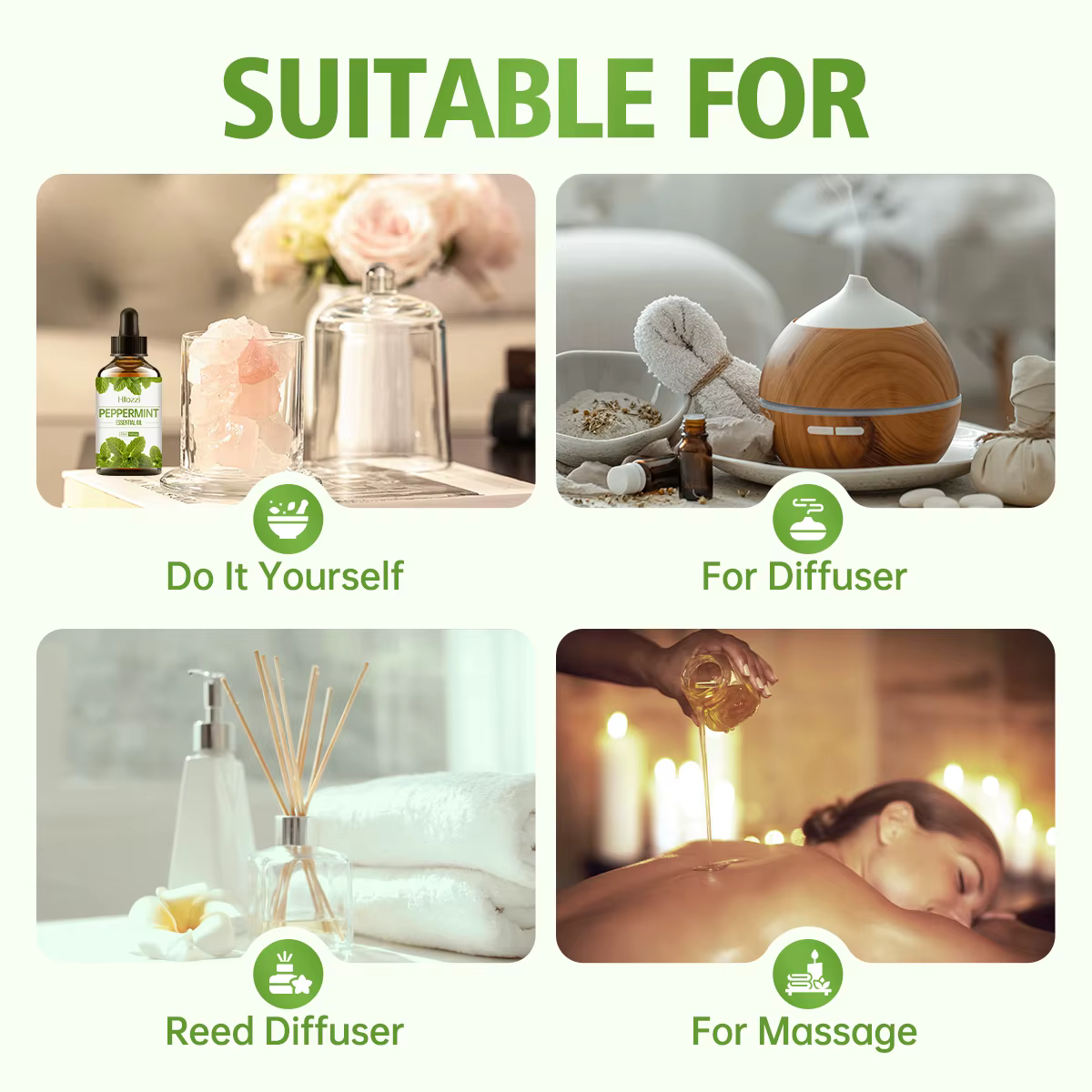 100 ml/60 ml/30 ml huile essentielle de menthe poivrée hydratante multifonctionnelle
