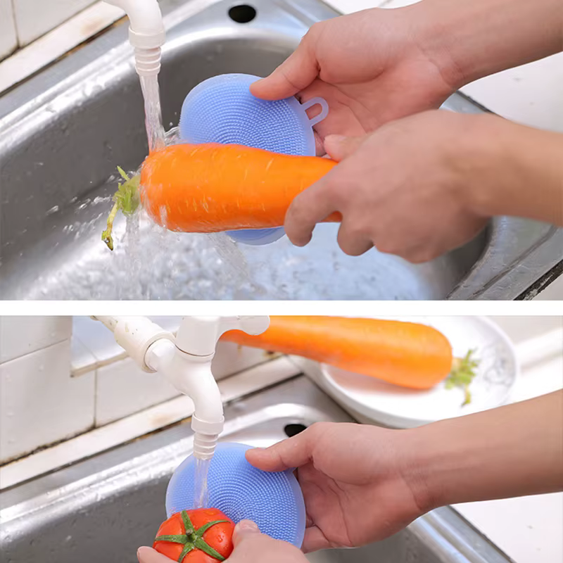 Brosses de nettoyage magiques rondes en Silicone, Gadgets de cuisine, brosse de lavage des fruits, tampon isolant, nettoyeur de bol de Pot, accessoires de cuisine