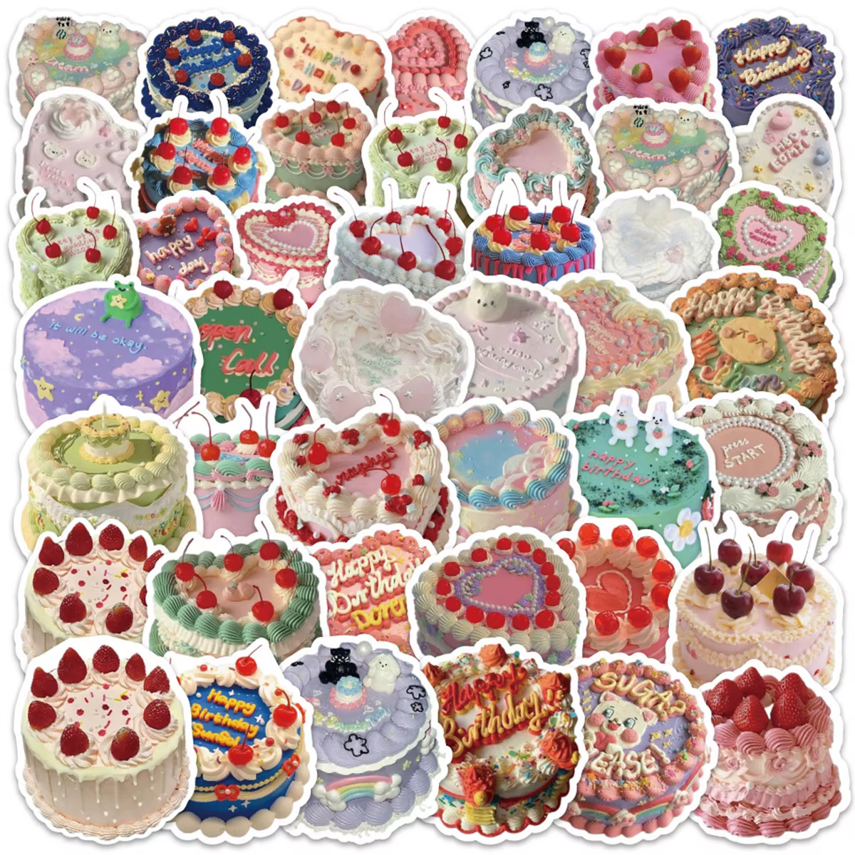 60 pièces d'autocollants de gâteau crème rétro, motifs de desserts colorés, adaptés aux journaux, aux scrapbooking et aux décorations de fête