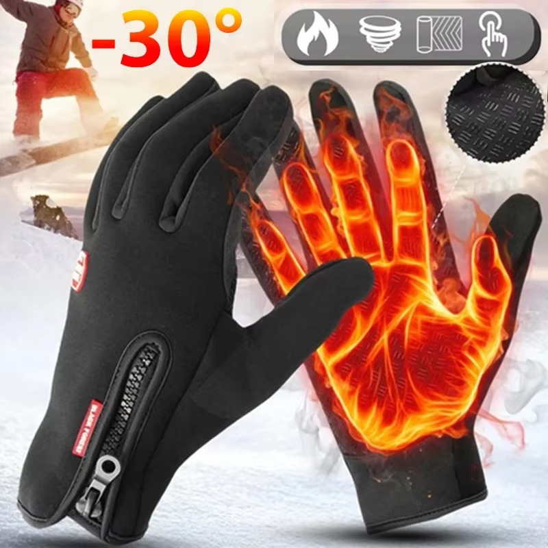 Gants d'hiver pour hommes, imperméables, coupe-vent, pour snowboard, moto, conduite, chauds, avec fermeture éclair, pour écran tactile