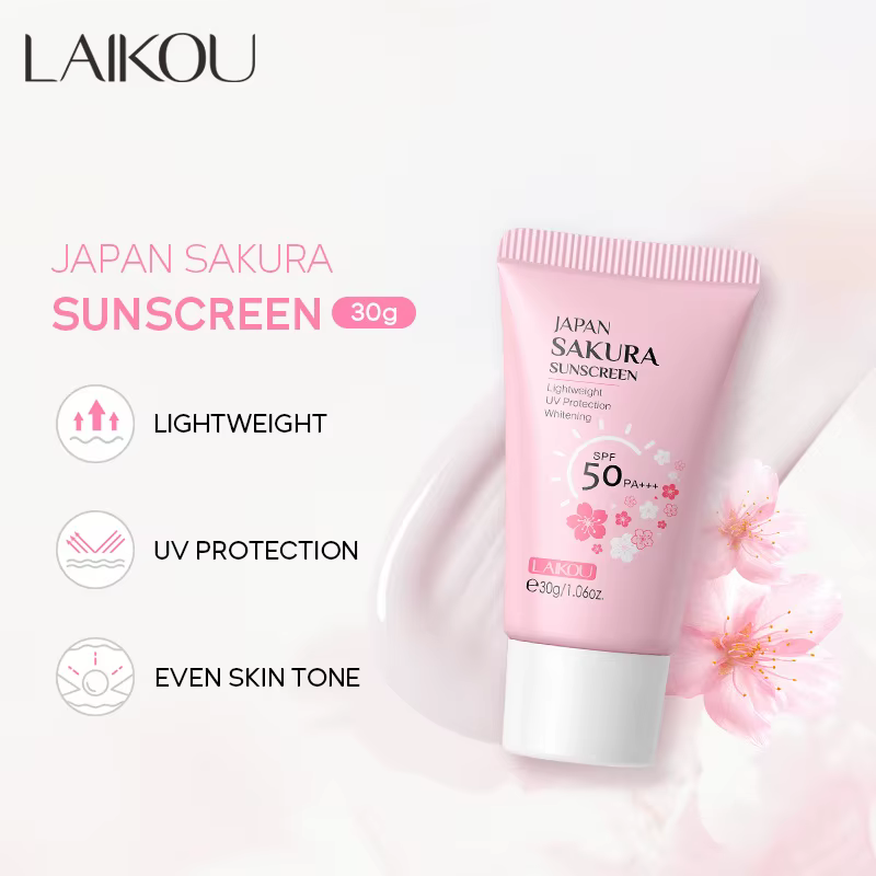 Crème solaire LAIKOU Sakura SPF50+ Protection UV Visage et Corps Rafraîchissante Imperméable Hydratante Correctrice 30g ﻿