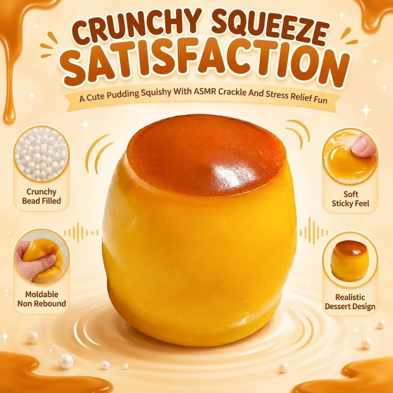 Jouet Squishy Crème Caramel Anti-Stress Sensoriel pour Enfants et Adultes – Cadeau Mignon pour Anniversaire et Fête