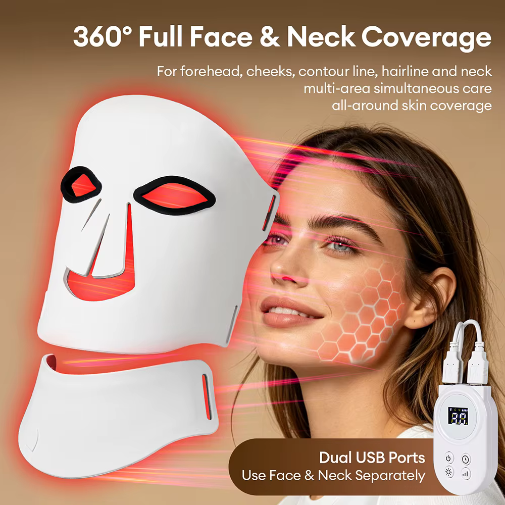 Masque facial LED sans fil en silicone avec 105 LED pour le cou