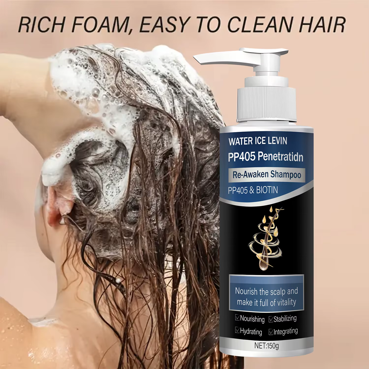 Shampooing Croissance Cheveux 1+1 Pack 150g Avec Biotine Collagène Kératine Vitamine C PP405 Pénétration Hydratant Réparation Soin Capillaire Pas Cher