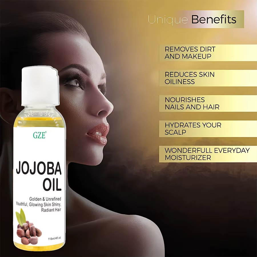Huile de jojoba biologique GZE, huile hydratante pure pour le visage, les cheveux, la peau et les ongles |   Huile de transport naturelle sans hexane pressée à froid