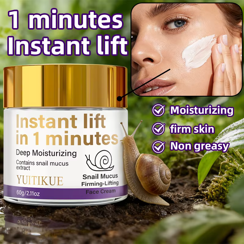 Crème Visage au Mucus d'Escargot YUITIKUE 60g Hydratation Profonde Effet Lifting Instantané en 1 Minute Soin Raffermissant et Liftant pour un Teint Éclatant