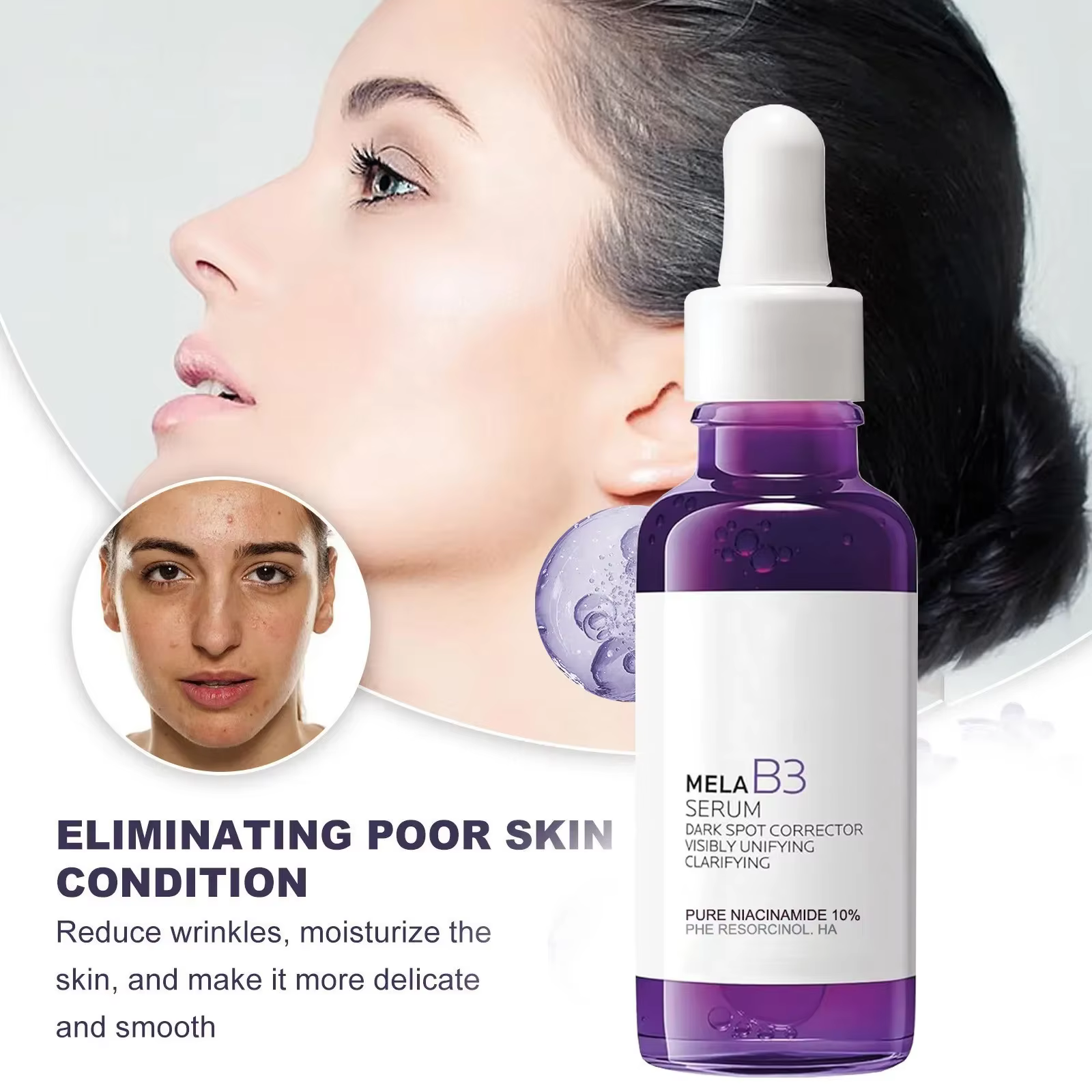 Sérum violet B3, éclaircissant pour la peau