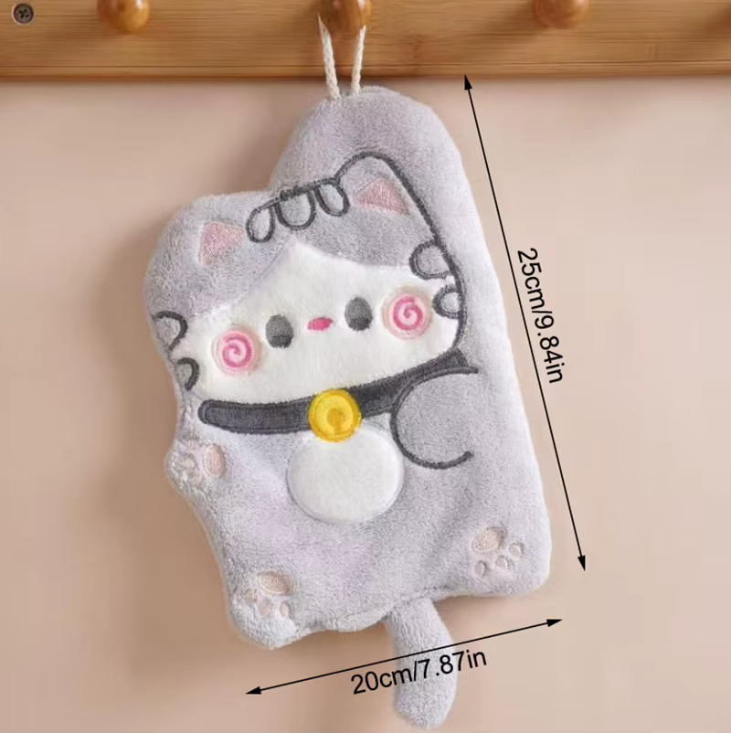 Serviette à main en forme de chat de dessin animé, chiffon de nettoyage Kawaii pour cuisine et salle de bain, serviette suspendue super absorbante, chiffon de nettoyage