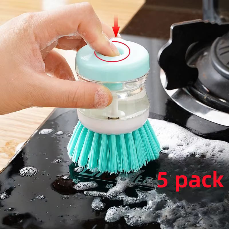 Distributeur automatique de savon avec brosse à vaisselle, brosse de nettoyage de cuisine avec poignée liquide, nettoyeur de casseroles et poêles robuste pour la maison