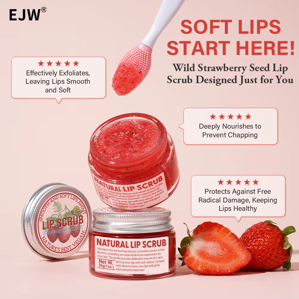 Gommage et soin réparateur pour les lèvres à la fraise