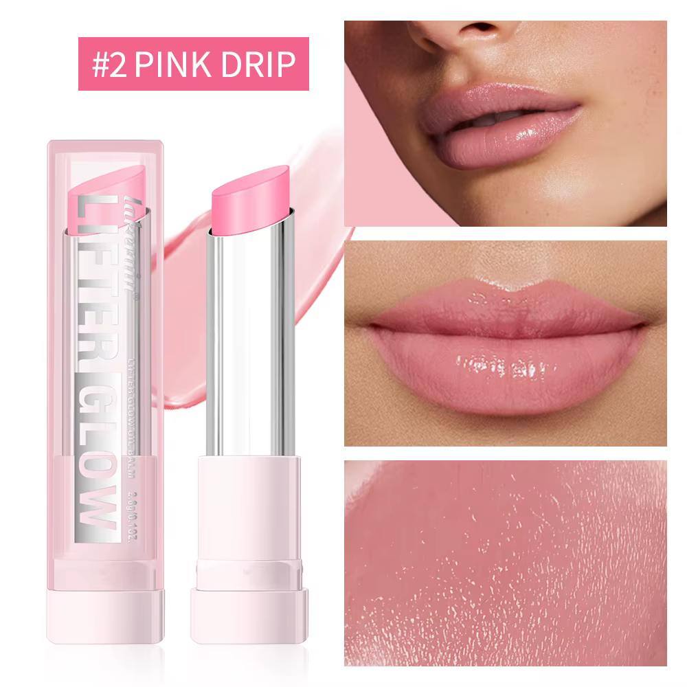 Baume à lèvres Lifter Glaze Oil Balm avec acide hyaluronique et mélange d'huile hydratante avec 24 heures de maquillage rose brillant hydratant lisse
