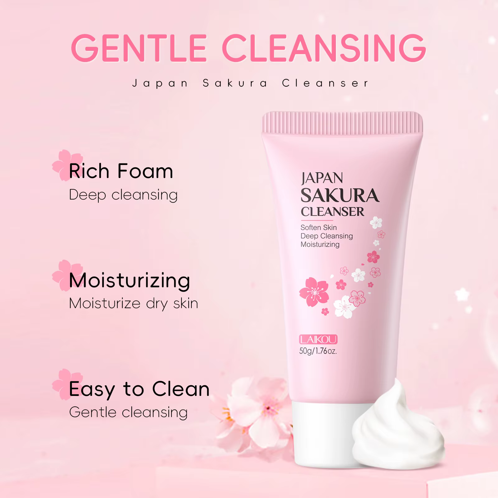 LAIKOU Sakura nettoyant pour le visage mousse lavage