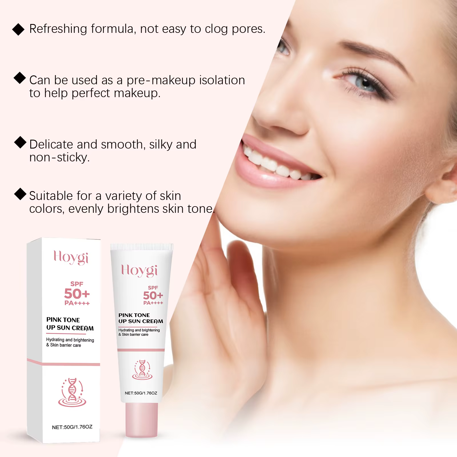 Crème solaire tonifiante rose SPF50+ PA+++ Protection UV éclaircissante