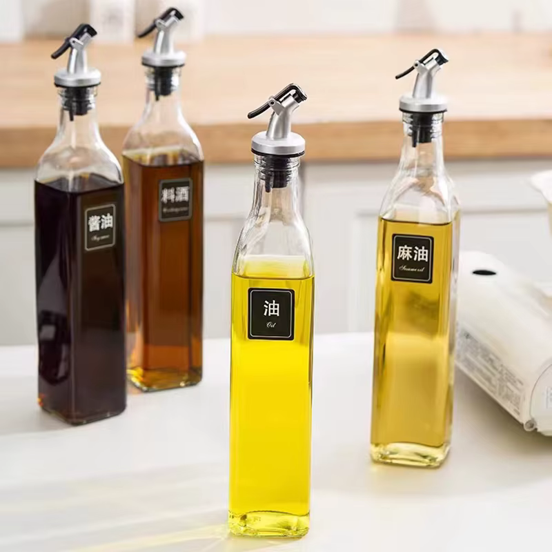 Bouteille d'huile d'olive en verre transparent de 250ML, 1/2 pièces, assaisonnement de cuisine, Sauce soja, vinaigre, Type presse, Cruet, Barbecue, fournitures pour la maison