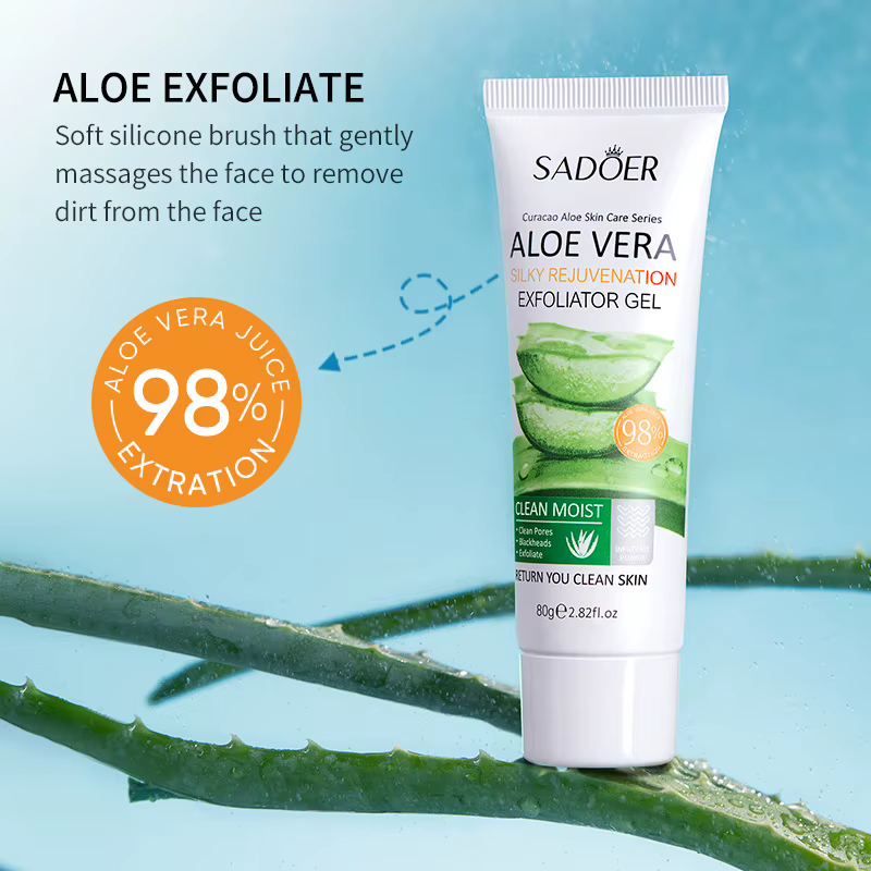 SADOER Gel Nettoyant Exfoliant Visage à l'Aloe Vera – Nettoyage Profond