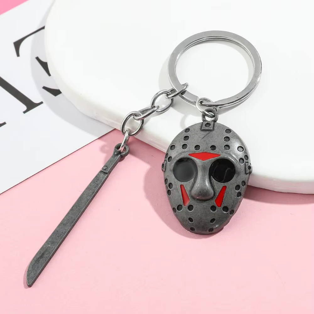 Porte-clés de film d'horreur Halloween, masque de hockey, machette, porte-clés en métal, pendentifs, accessoires de cosplay pour hommes et femmes, accessoires pour sac à dos