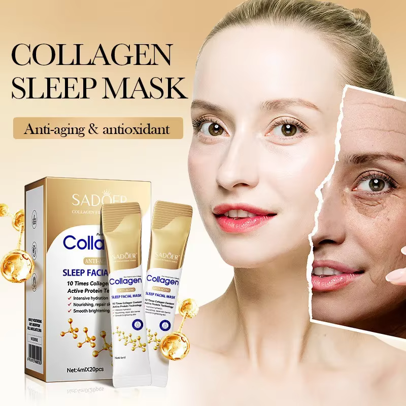 30 pièces SADOER collagène dormir masques faciaux visage soins de la peau hydratant éclaircissant raffermissant