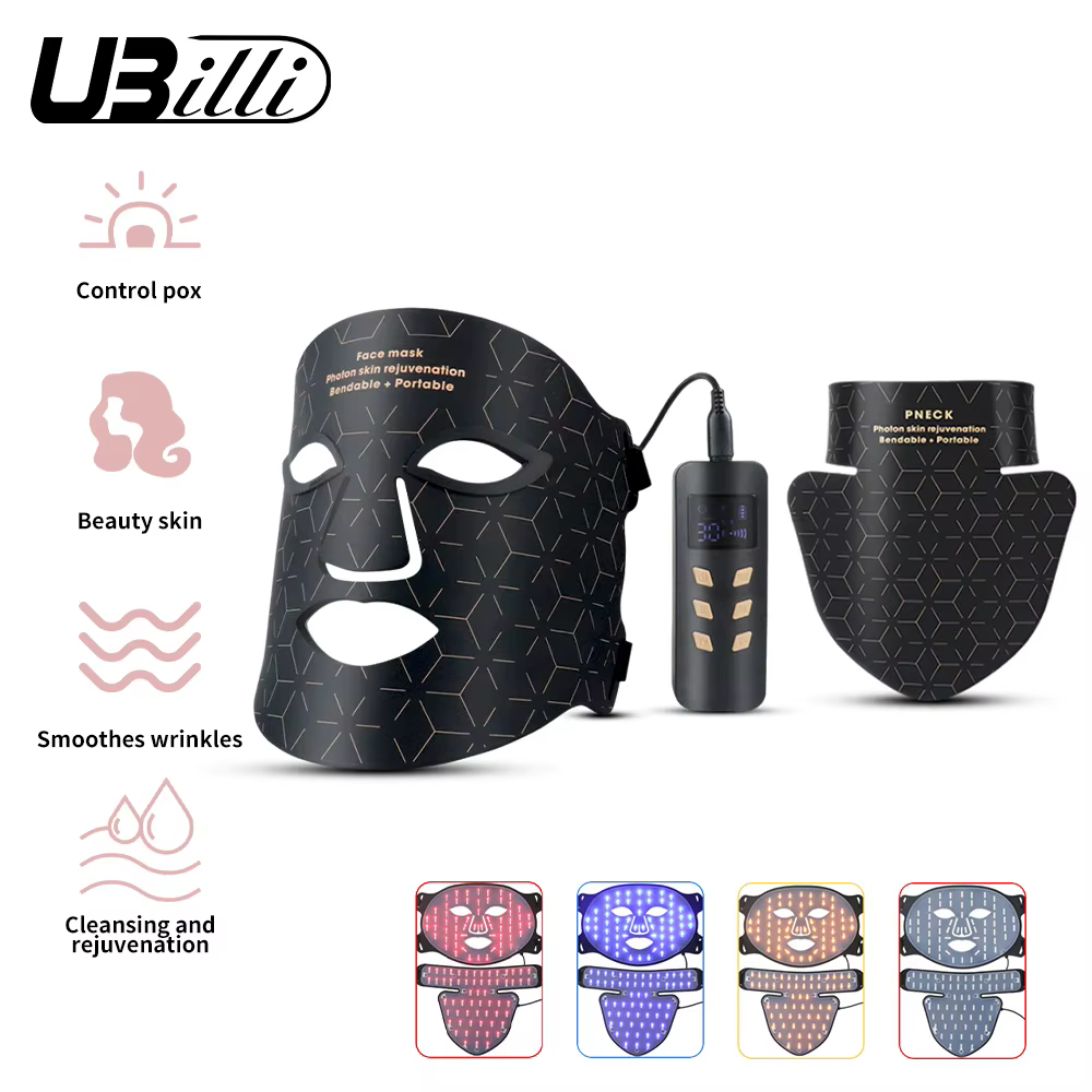 Masque facial à LED 4 couleurs avec cou