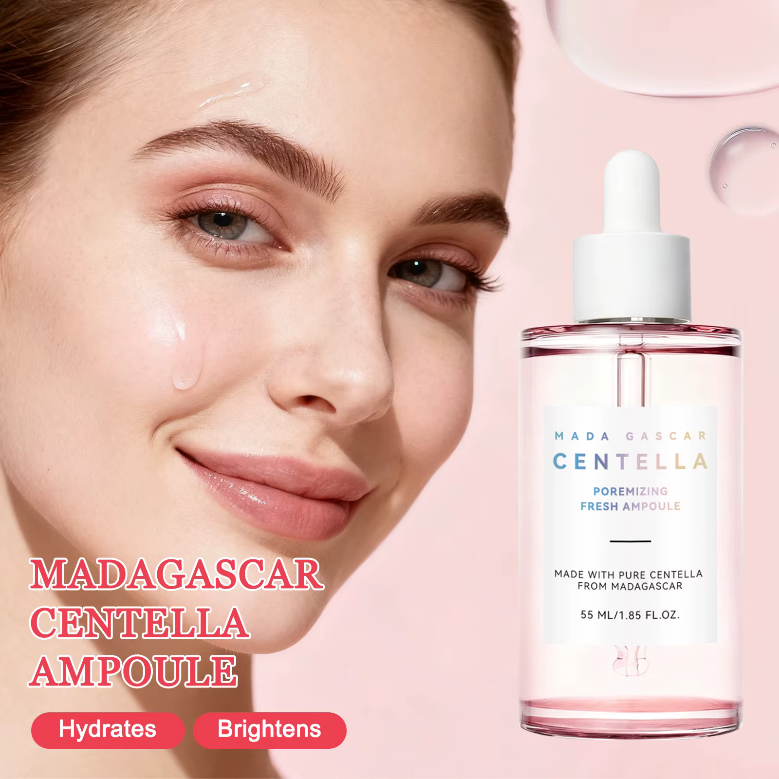 Sérum Éclaircissant à la Centella et au Niacinamide 55ml - Ampoule Hydratante qui Apaise le Teint Inégal et Booste