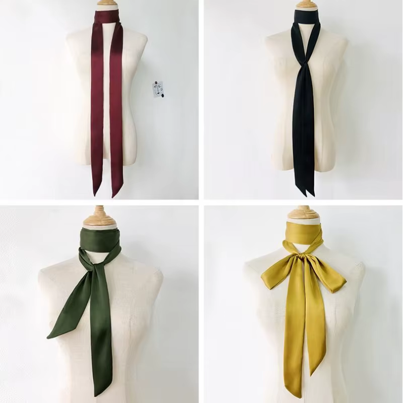 Foulard Long et slim pour femmes, bandeau en Satin soyeux, mignon, couleurs unies, sac à la mode, 5x200cm