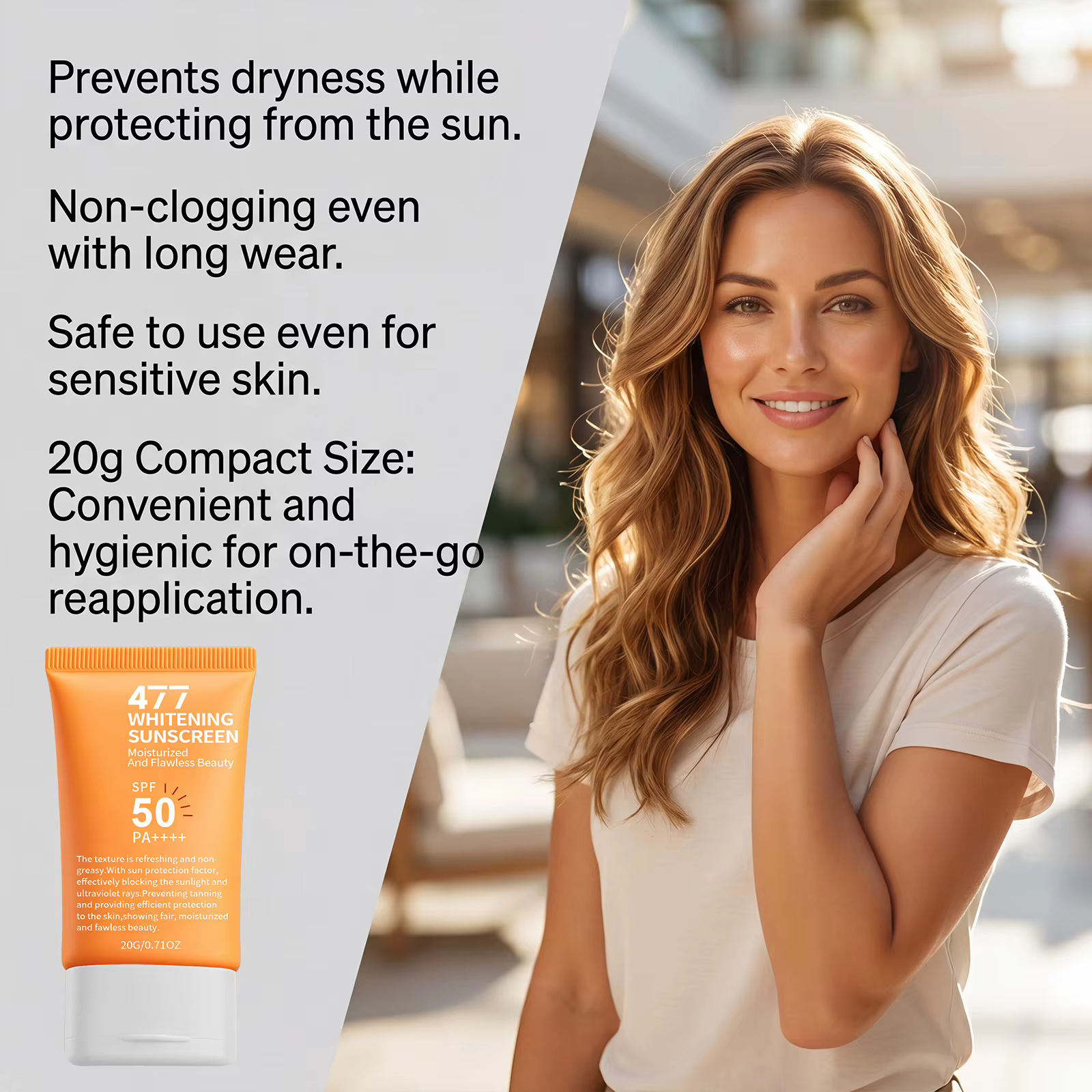 Crème solaire SPF 50 à large spectre UV, protection longue durée, contrôle du sébum, couvrance parfaite, légère et hydratante