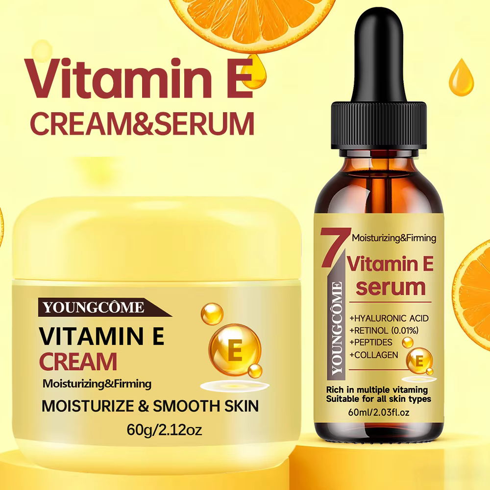 YOUNGCOME Ensemble crème et sérum à la vitamine E – Soin visage hydratant anti-âge pour tous les types de peau 30/60 ml