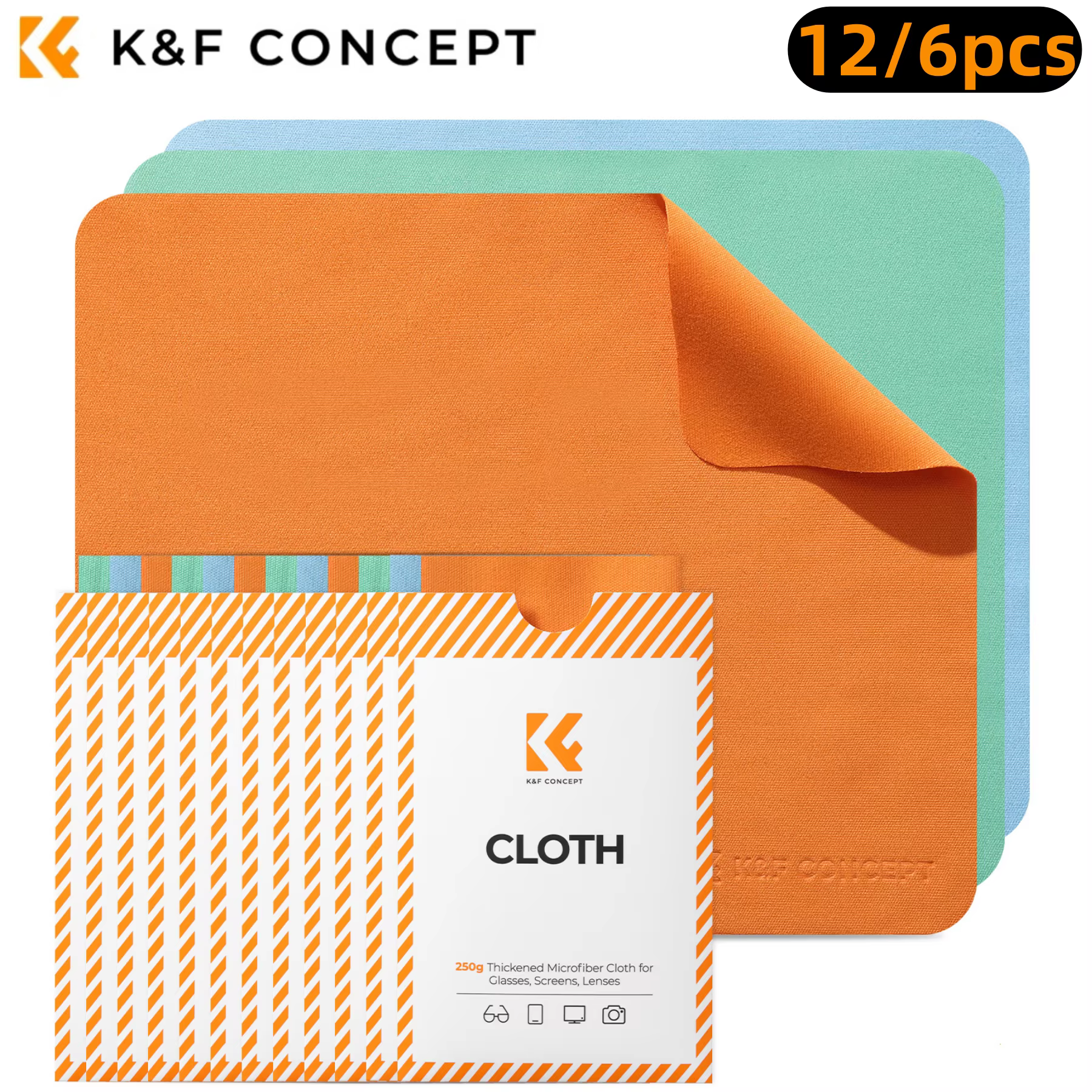 K&F CONCEPT Chiffons de nettoyage en microfibre 6*7 pouces, lavables, pour objectifs d'appareil photo, lunettes, écrans de téléphone et d'ordinateur