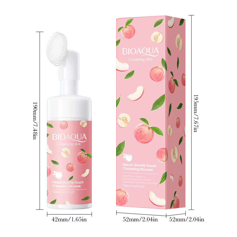 BIOAQUA Mousse Nettoyante Visage Pêche avec Brosse – Nettoyage Doux