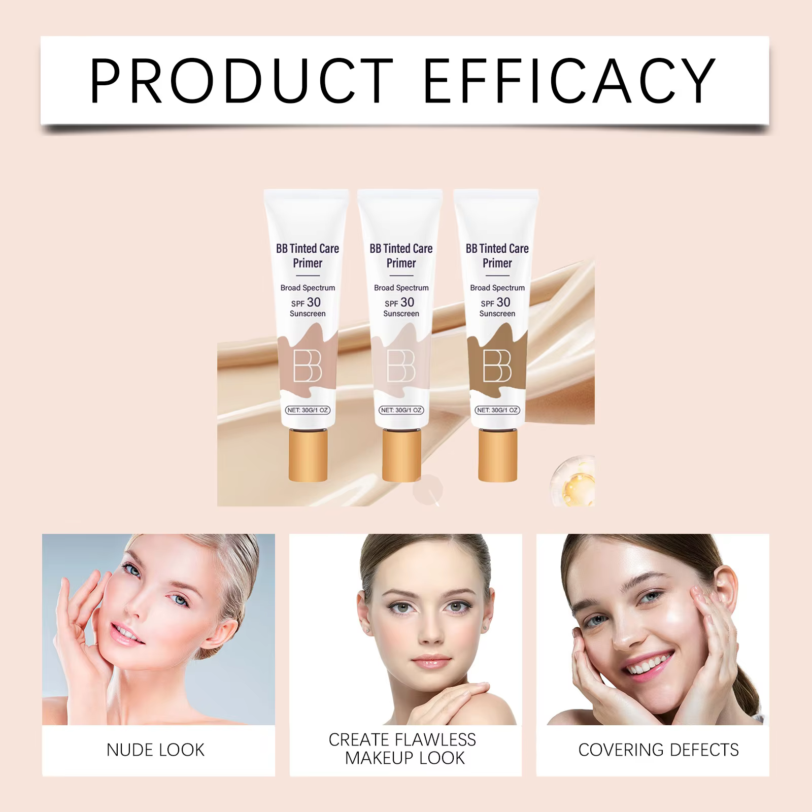 Crème BB Solaire Anti-Brûlures Apaisante Rougeurs Équilibrante Anti-Sébum Dissimule les Imperfections du Visage Renforce la Barrière Cutanée Correcteur Portable