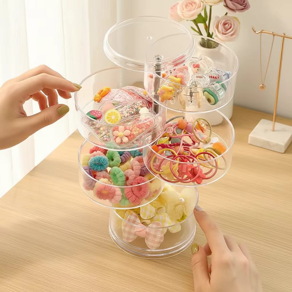 Boîte de rangement pour accessoires de cheveux en acrylique, élastiques, pinces à cheveux, coiffes, boîte à bijoux