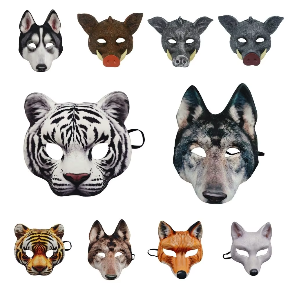 Masque de loup-garou drôle d'halloween, accessoires de fête, tigre Husky EVA, sangle élastique, Cosplay, demi-masque unisexe