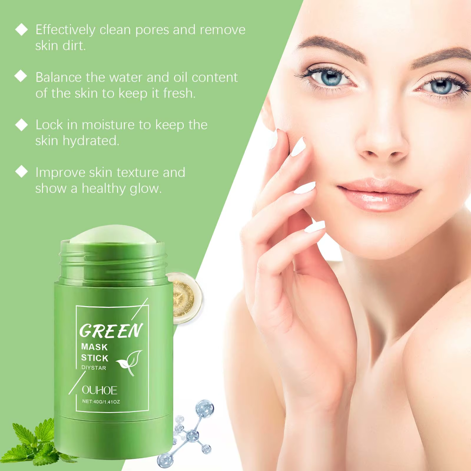 40g supprimer points noirs thé vert masque solide nettoie les Pores bâton imperfections du visage
