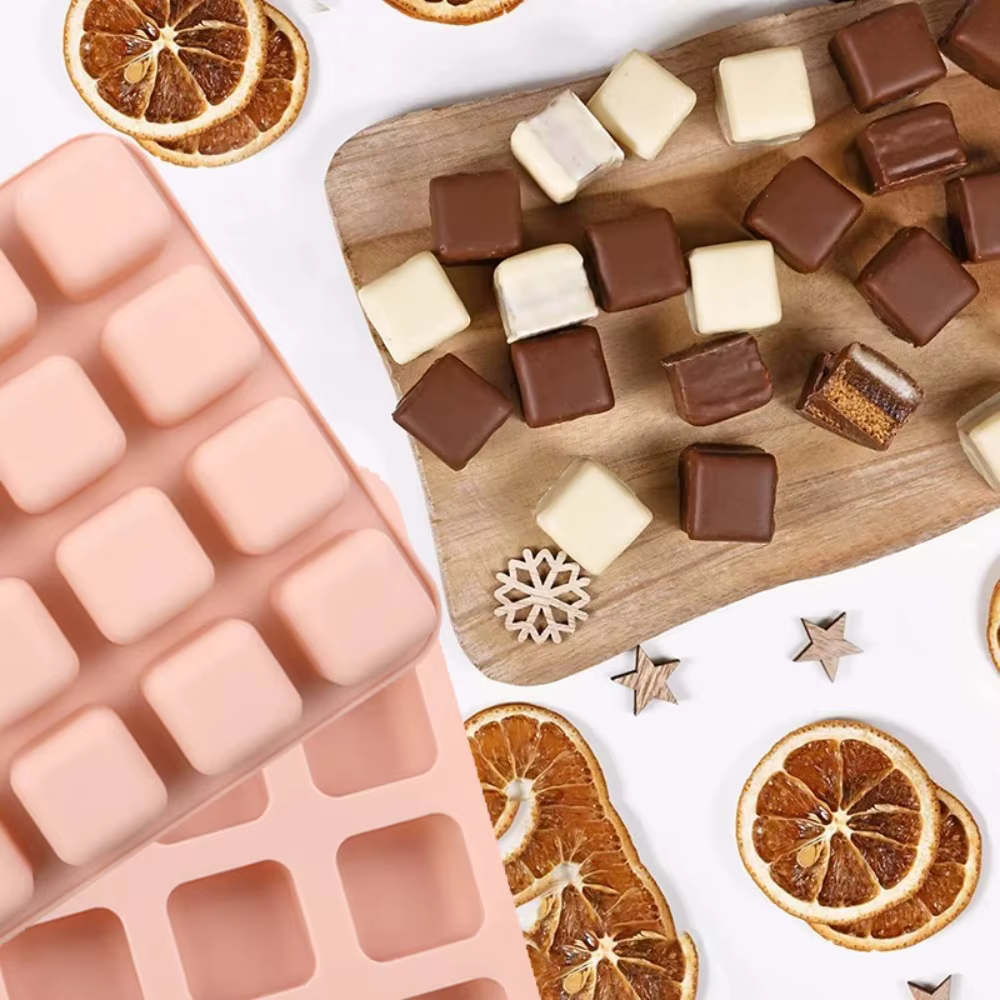 Moule carré en silicone pour caramel, 16 cavités, pour chocolats, truffes, collations riches en gras, collations Keto, outils de cuisson réutilisables pour bonbons et gommes