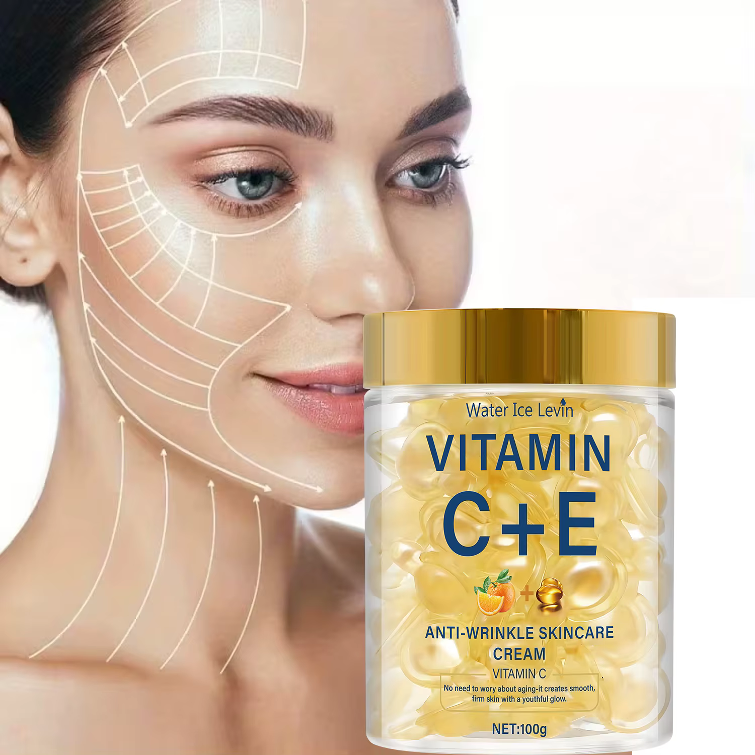 Crème de soin anti-rides à la vitamine C+E avec rétinol et acide hyaluronique pour une peau hydratante