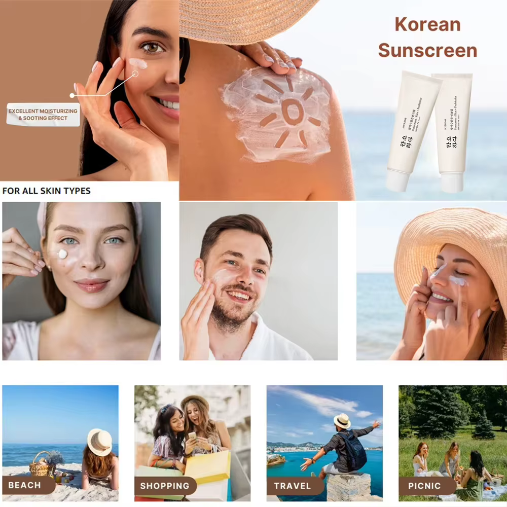 Crème solaire SPF50 +, crème solaire probiotique de riz coréen 50ml